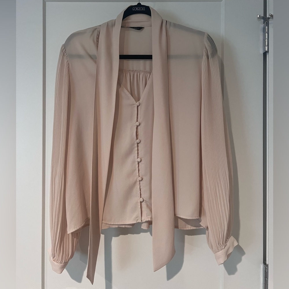 Zara Cream Women's Tie Button Down Blouse